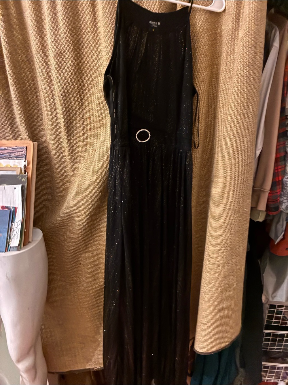 Alexa II Black Sparkle Halter Maxi Dress with Rhinestone Accent